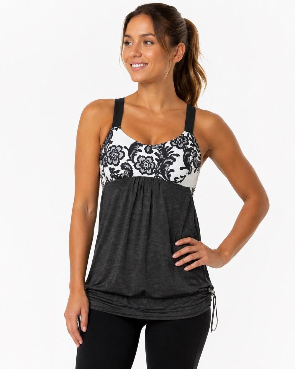 Lululemon No Limits Tank Size 4 Black White Built In Bra Yoga Running Top